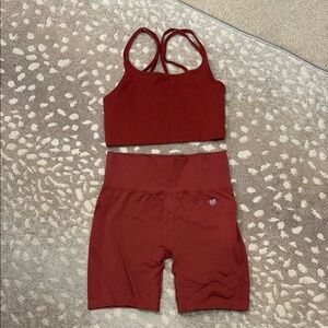 Red Sports Bra and Shorts Set